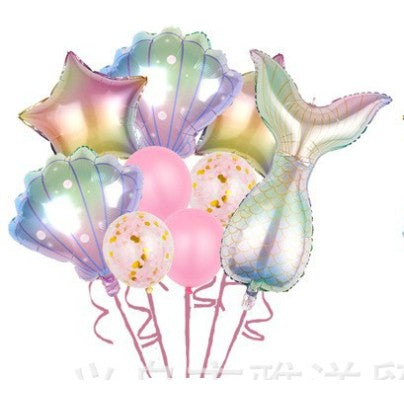 Set baloane aniversare pentru fetita, set din 9 baloane, ANGELBEAR, Tematica Sirene, 5 Baloane Folie, 4 baloane latex, Roz